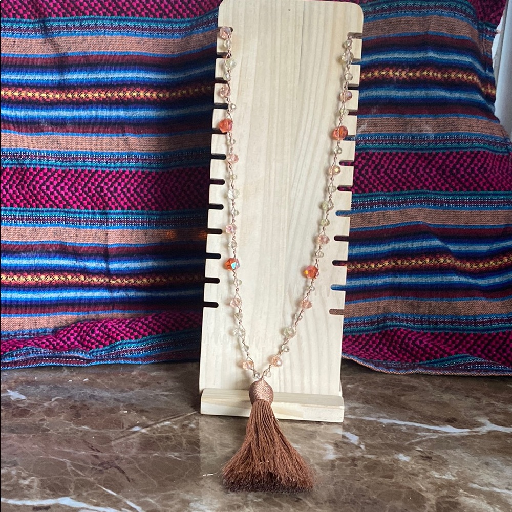 Used Large Elegant Beaded Necklace with Tassel